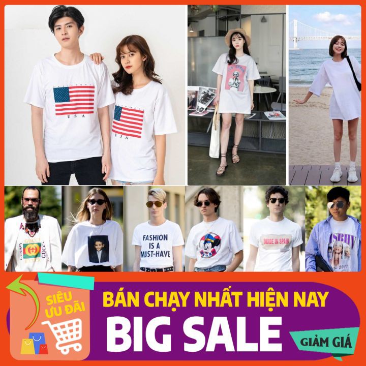 [2hand] Áo Thun Unisex Mỹ Trắng Loại 1 Nam Nữ ❤️FREE SHIP❤️ Tay Lỡ Form Rộng 100% Cotton Chọn Mẫu, Chọn Size