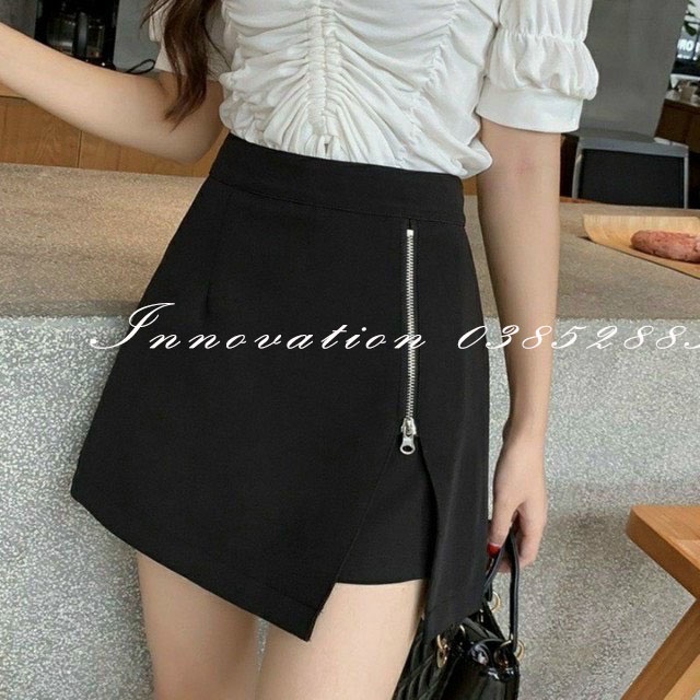 Quần Short giả váy nữ kiểu chữ A thiết kế khóa kéo xẻ đùi cạp lưng cao cá tính TA-222
