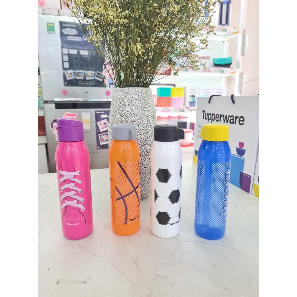 Bình nước Tupperware Eco Sport 500ml thể thao sắc màu cho bé TẶNG NẮP VẶN DỰ PHÒNG Nhựa Nguyên Sinh