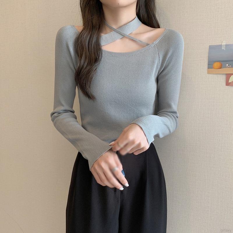 Áo thun tay dài hở vai màu sắc thời trang dành cho nữ