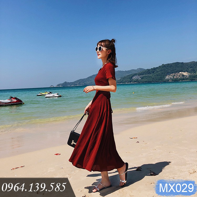 [SALE LẺ SIZE L] - Váy maxi đi biển, đi chơi, lưng cúc đóng, eo hở quyến rũ, dáng dài xòe bay | MX029