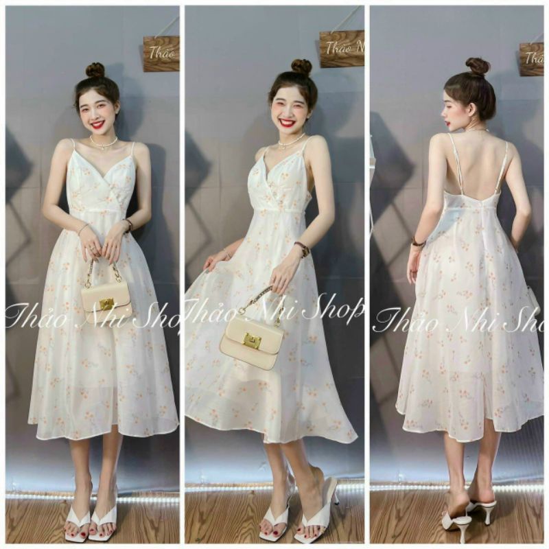 Váy hoa dự tiệc thắt eo xinh xắn nhẹ nhàng ( có mút đệm ngực)