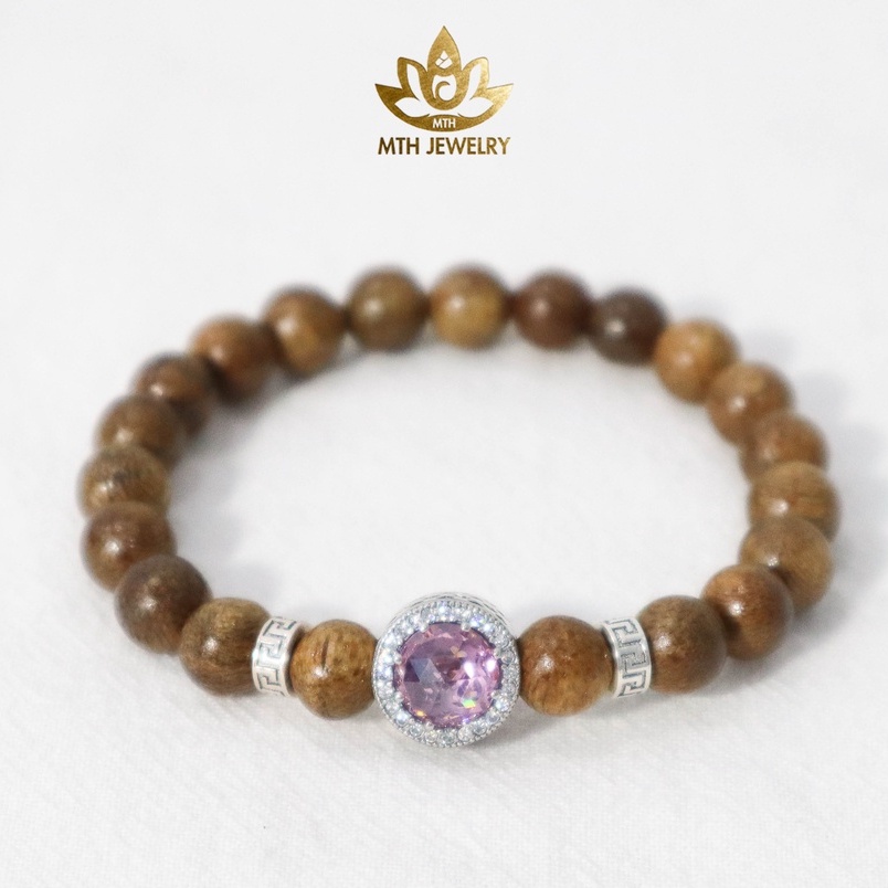 Vòng Tay Trầm Hương Tự Nhiên Tròn Đơn Tốc Việt - 8/10/12/14mm - Charm (Hồng Trà) Bạc S925 - MTH JEWELRY