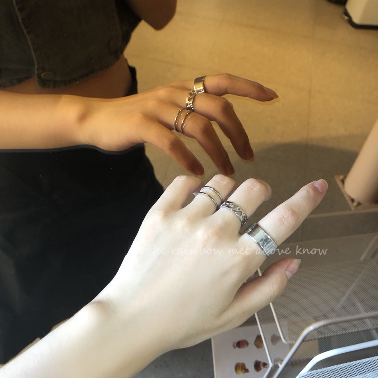 Bộ nhẫn thiết kế đơn giản phong cách hip hop thời trang cá tính cho nam và nữ