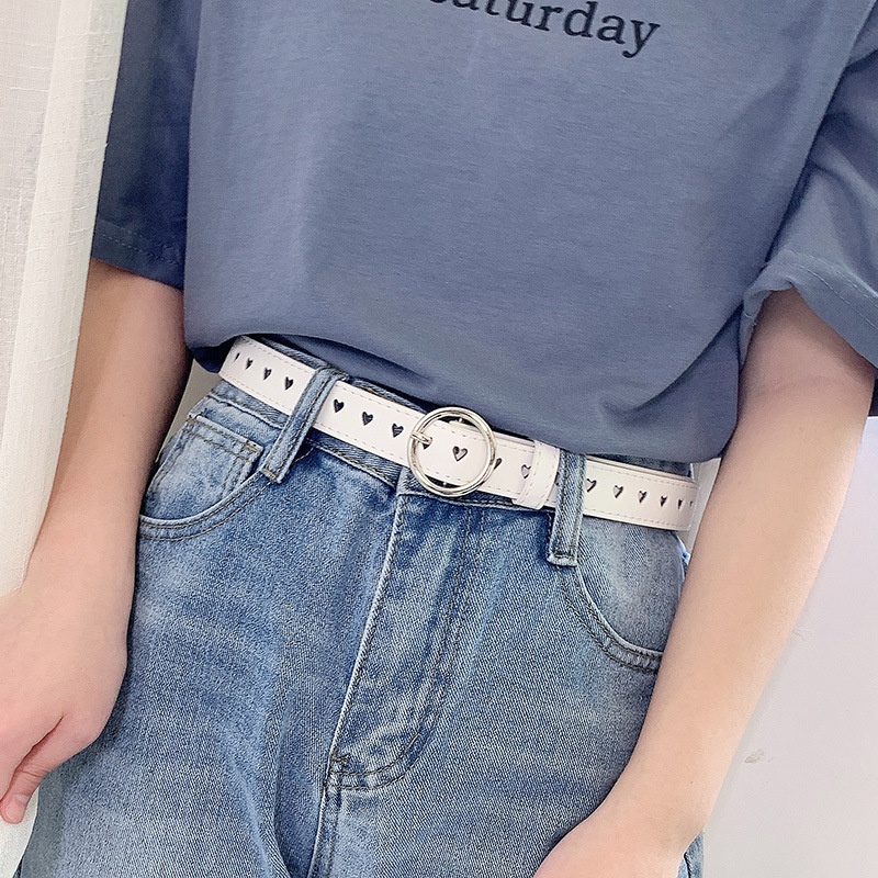 Thắt Lưng Khóa Tròn Phối Lỗ Thời Trang Hàn Quốc Đơn Giản Cho Nữ