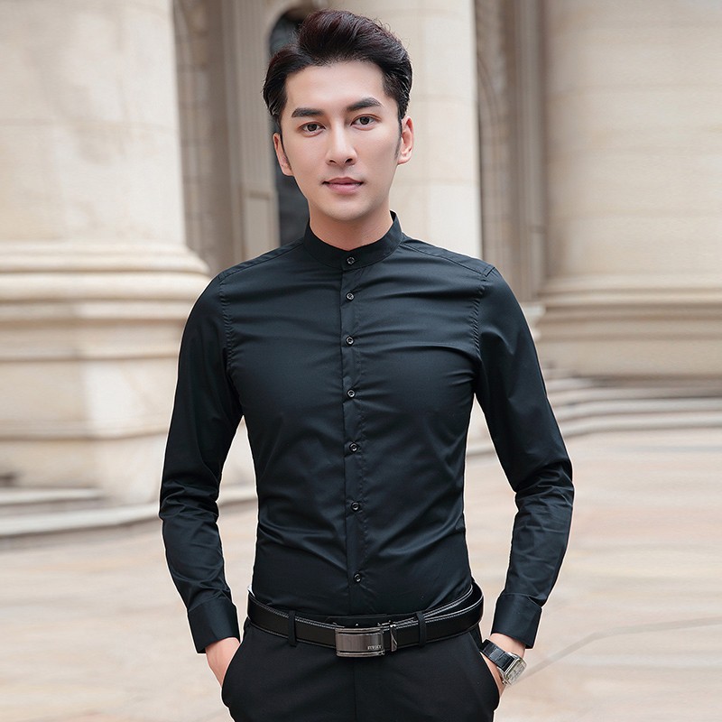 Áo sơ mi nam dài tay cổ tàu MANTONI, sơ mi nam vải lụa thái thoáng mát thấm hút mồ hôi (SMT)