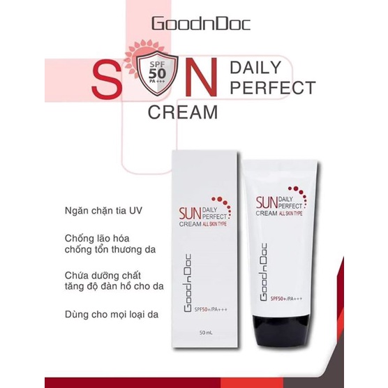 Kem Chống nắng Dưỡng Sáng Da Ngừa Lão Hóa 3 in 1 Goodndoc Daily Perfect Suncream SPF 50+/PA+++ 50ml