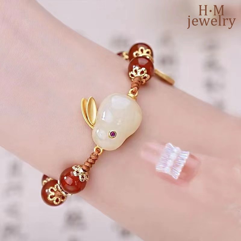 Vòng Tay Đá Mã Não Mới Hetian Fu Nhân Vật Dệt