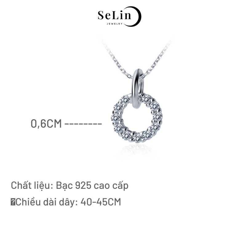 Dây chuyền bạc nữ 925 mặt tròn viền đính đá cao cấp cá lấp lánh đơn giản SELIN JEWELRY - 0042