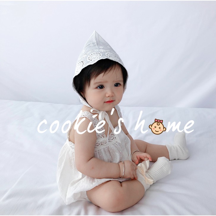 [Kèm mũ và tất] Đầm body liền quần cotton trắng 2 dây cho bé đi chơi đi Đà Lạt đi biển siêu Hàn Quốc