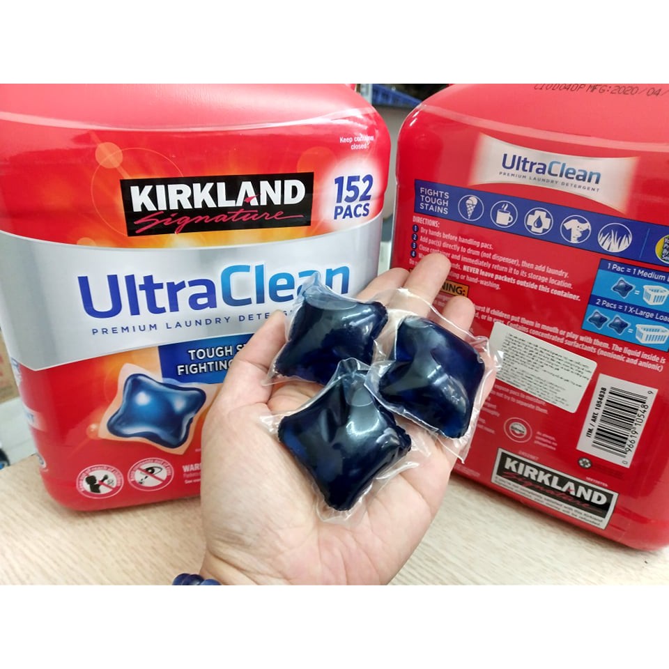 Viên giặt quần áo kháng khuẩn Kirkland Signature Ultra Clean thùng 152 viên của Mỹ