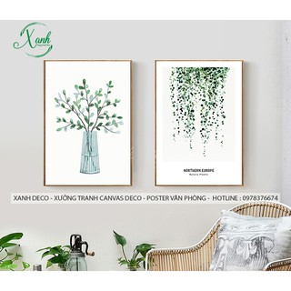 tranh canvas hoa lá nhẹ nhàng tinh tế, trang trí hiện đại 40x60 cm