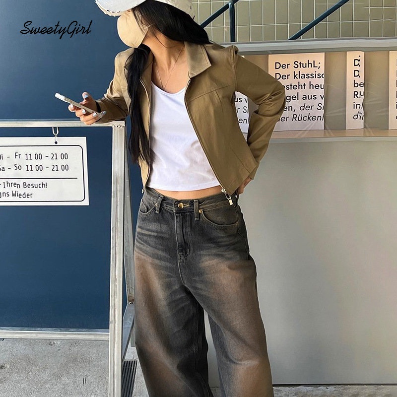 Quần Jean Dài Dáng Rộng Lưng Cao Màu Trơn Phối Túi Thời Trang 2022 Cho Nữ