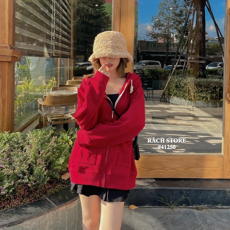 ÁO KHOÁC NỈ QC-1369-trơn-túivuông / NÓN-18040-bôngxù-be