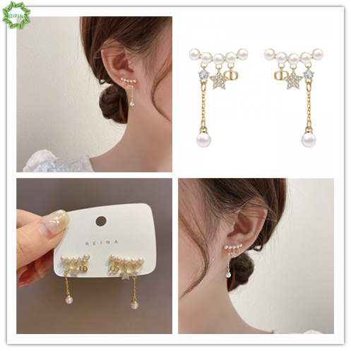 Bông tai tua rua đính ngọc trai nhân tạo hình ngôi sao thiết kế đơn giản thời trang cho nữ