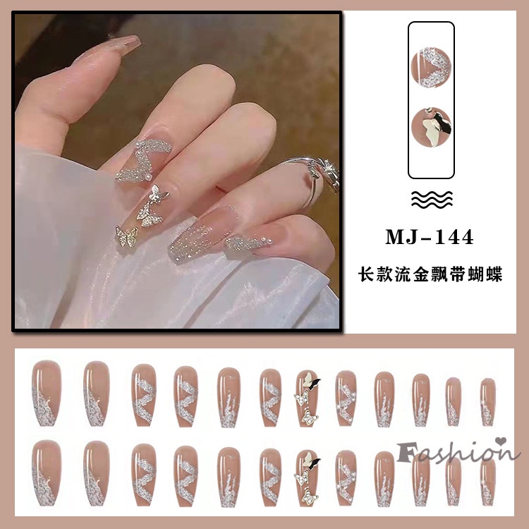 Miếng Dán Móng Tay Dài Hình Bướm Màu Vàng Kim Có Thể Đeo Lại Phong Cách Sa Mạc Tinh Khiết