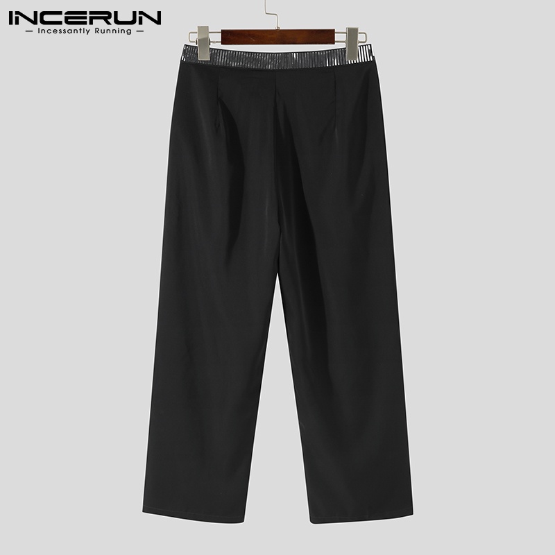 Quần dài Incerun lưng cao ống rộng màu đen phối kim loại thời trang cá tính cho nam