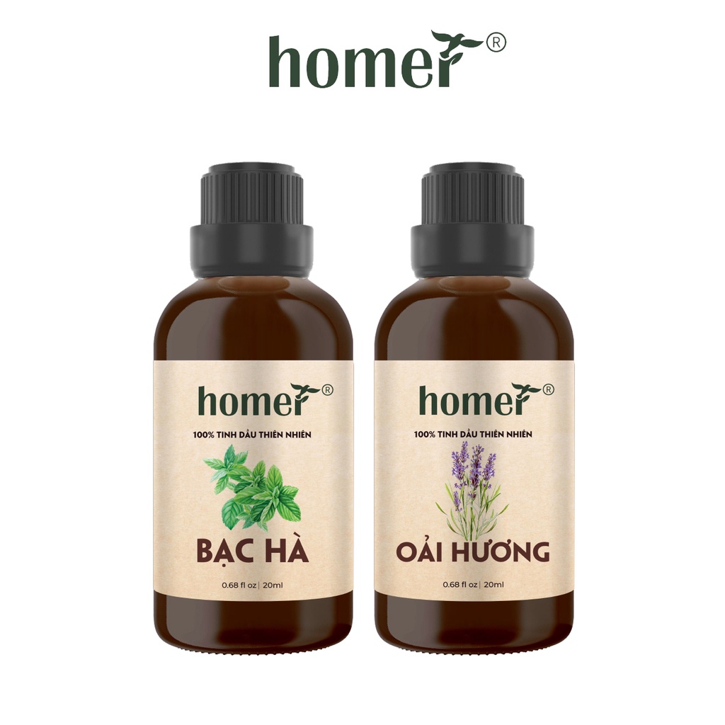 Combo 2 tinh dầu Bạc Hà + Oải Hương Homer 20ml/chai