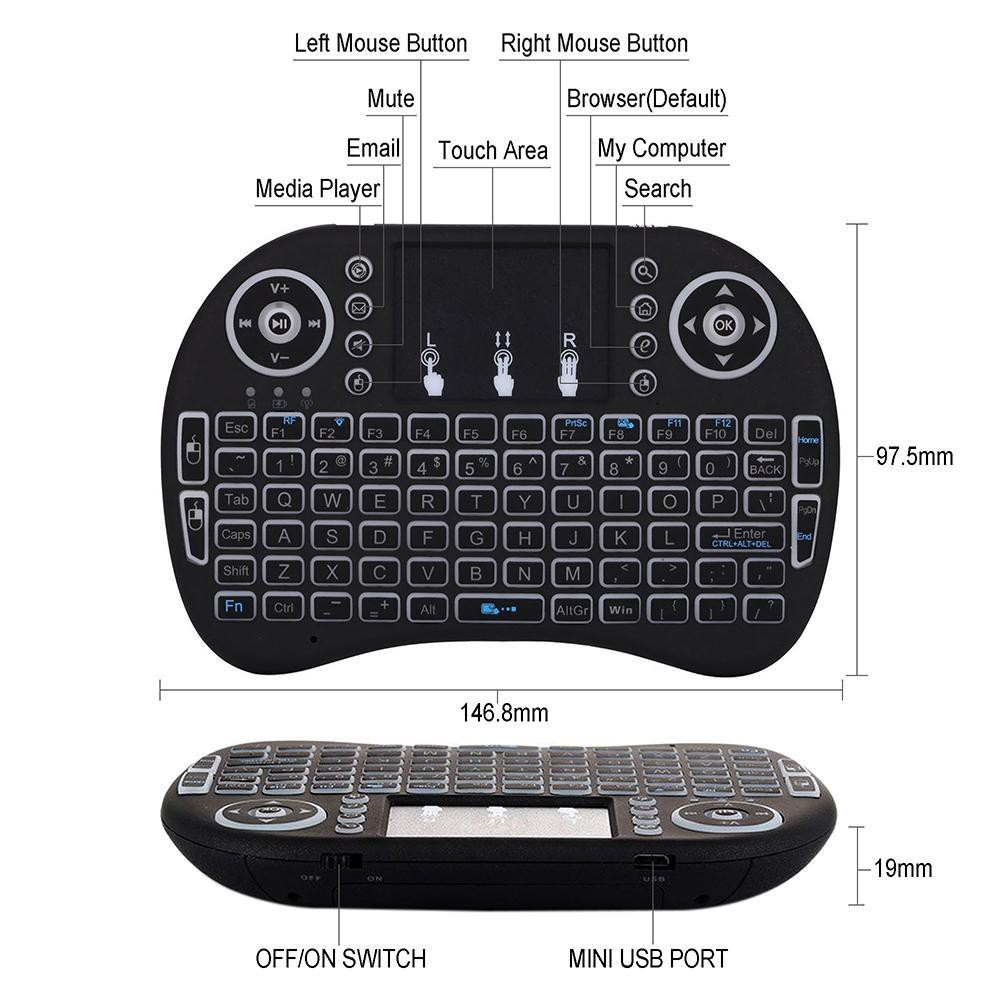 I8 Wireless Mice Air Mouse Touchpad Keyboard 2.4GHz Back-lit