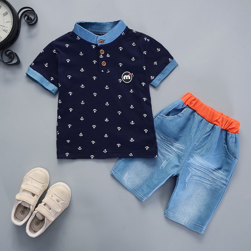 Set áo thun tay ngắn &amp; quần short denim cho bé trai