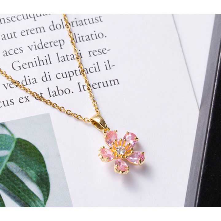 DÂY CHUYỀN TITAN VÀNG 24K MẶT BÔNG HOA ĐÍNH ĐÁ TN205 siêu đẹp, bền màu, chuẩn thời trang