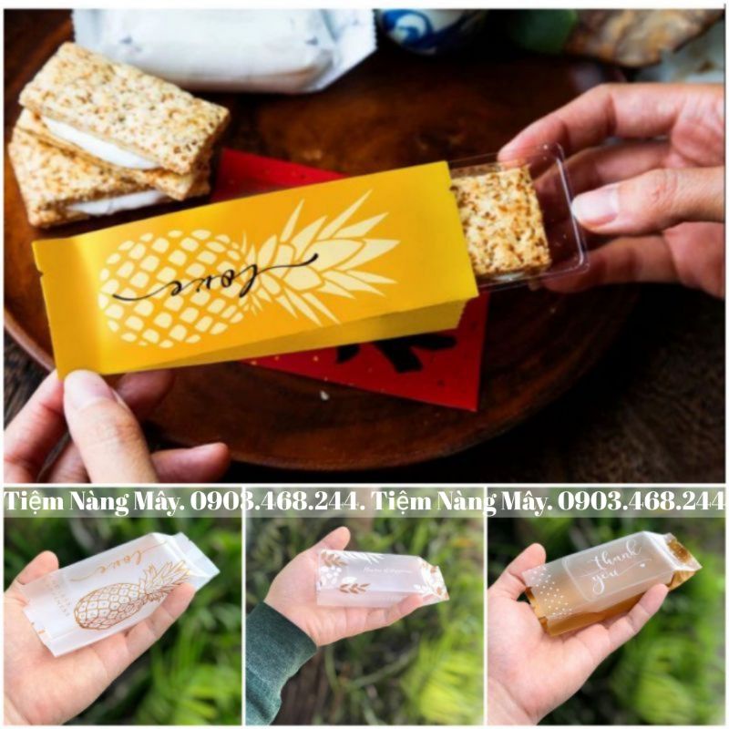 Túi quả dứa trắng nâu chữ Love 50 cái đựng bánh dứa, bông tuyết