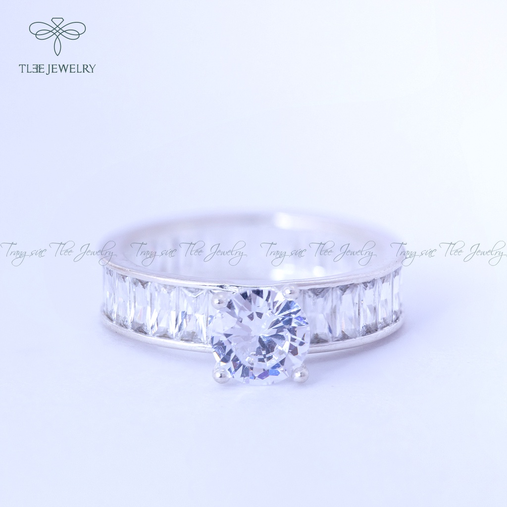 Nhẫn bạc nữ TLEE trụ đá bốn chấu viền đá kết cao cấp NCJ A0101