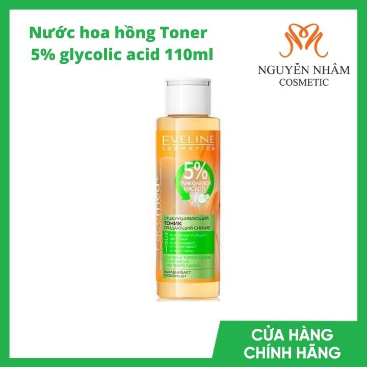 Nước Hoa Hồng Toner EVELINE  5% Glycolic Acid 110ml Cho Da Căng Bóng, Láng Mướt, Mờ Thâm Mụn