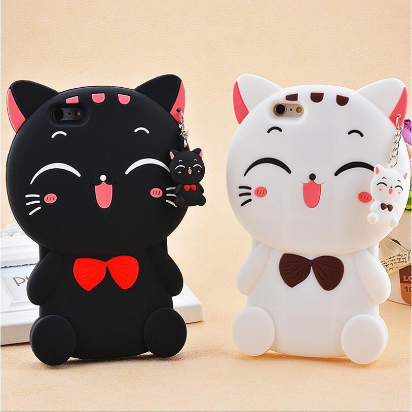 COD Compatible iPhone Cases 6 6s 7s 7 8 Plus X XS XR Sillicon Cute Black White Lucky Cat Cartoon Cases