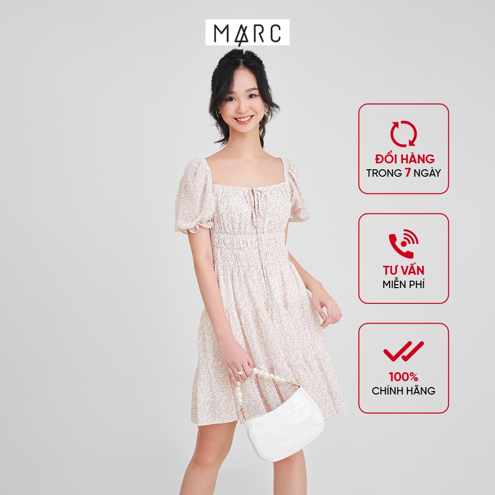 Đầm nữ MARC FASHION voan họa tiết rút nhún eo 3 tầng CBVH043321