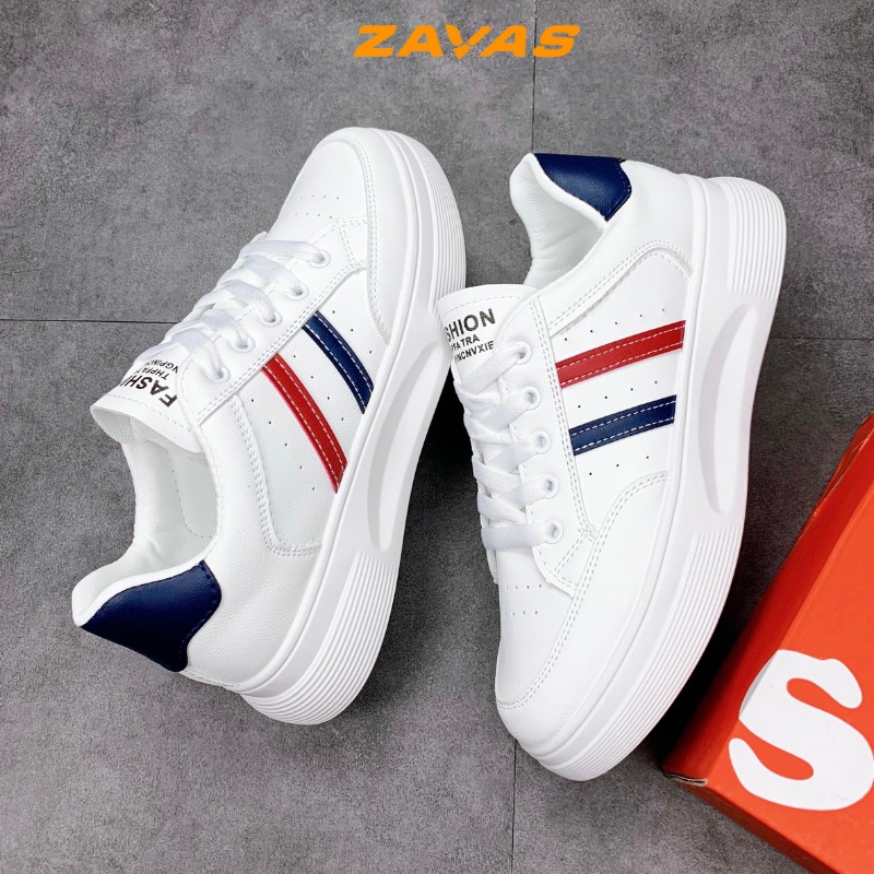 Giày thể thao sneaker nữ ZAVAS đế cao 4cm màu trắng bằng da form giày gọn gàng mang êm chân S411