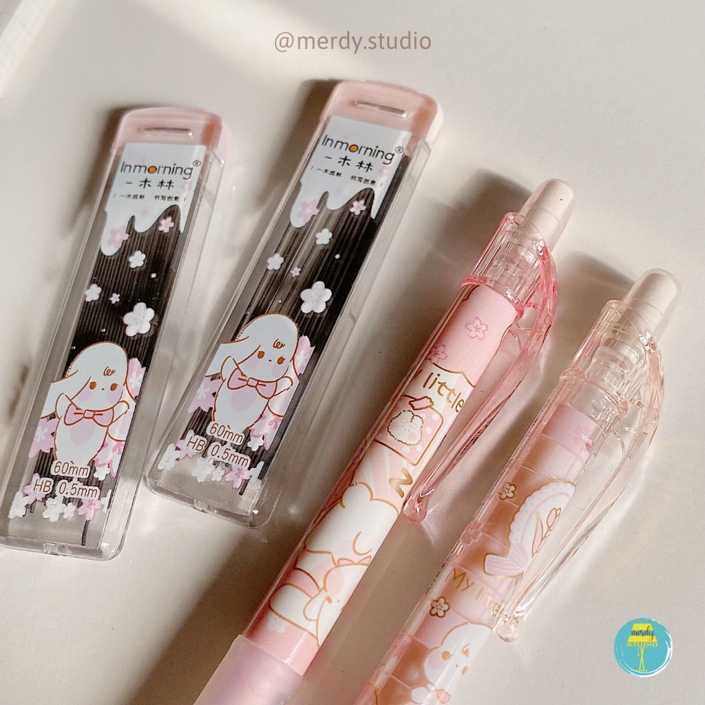 Bút chì bấm ngòi 0.5mm Inmorning Bunny &amp; Sakura kèm hộp ngòi