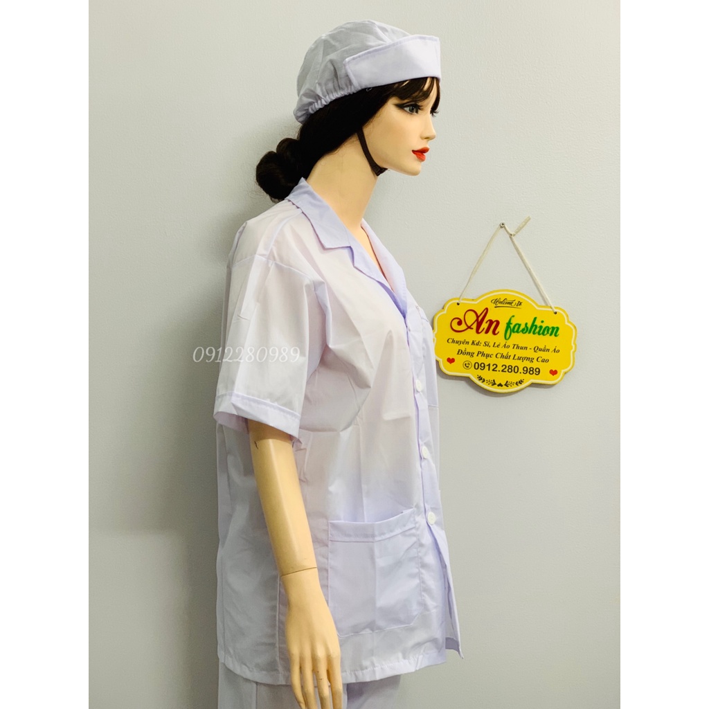 Áo blouse y tế form xuông nam nữ tay ngắn vải kate 3 túi vuông_ Hình chụp thật