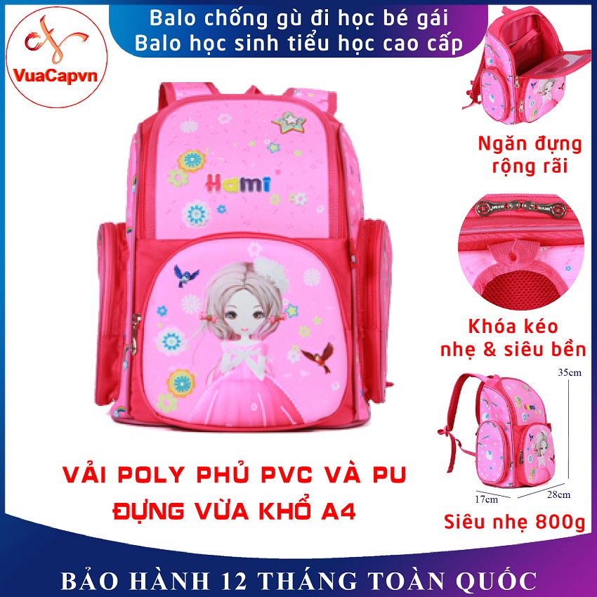 Balo học sinh chống gù Hami 1507 Barbie, balo đi học cấp 1 cho bé gái, bảo hành miễn phí 12 tháng