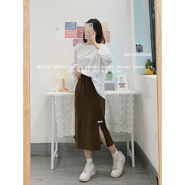 chân váy midi len nhung tăm mac xẻ trước ẢNH THẬT VIDEO hichi | BigBuy360 - bigbuy360.vn