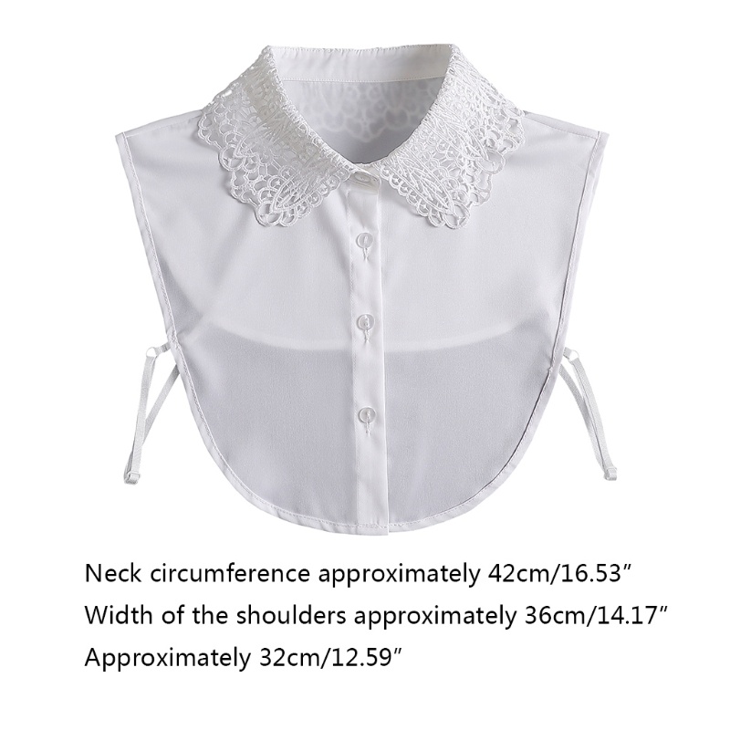 Xiangbao Cổ Áo Sơ Mi Giả Màu Trắng Thêu Họa Tiết Lá Có Nút Có Thể Tháo Rời Cho Nữ