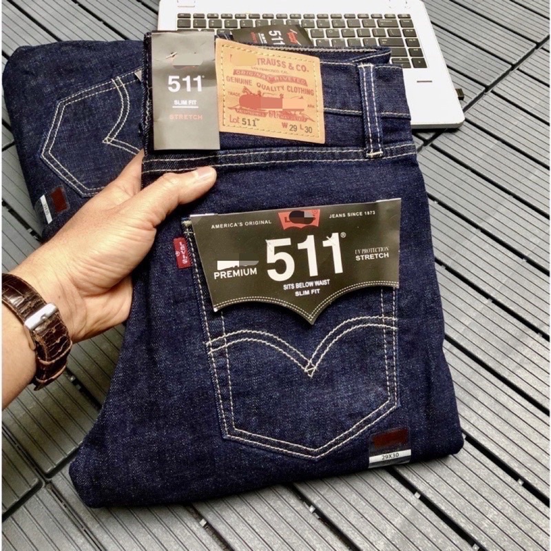 Quần jean nam xanh navy 511 quần bò nam ống đứng slimfit VNXK