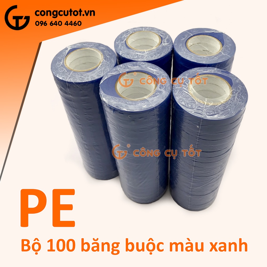 Bộ 100 cuộn dây buộc cành băng buộc dây leo PE cho máy buộc cành tặng kèm 1 cuộn dây PVC lớn