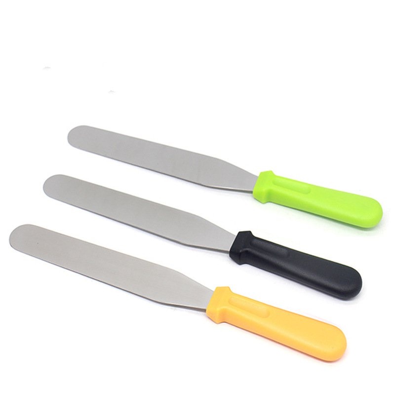 Dao chà láng, dụng cụ trét kem bánh sinh nhật bằng thép không gỉ cán nhựa 8, 10 inch lưỡi cong, thẳng hàng cao cấp