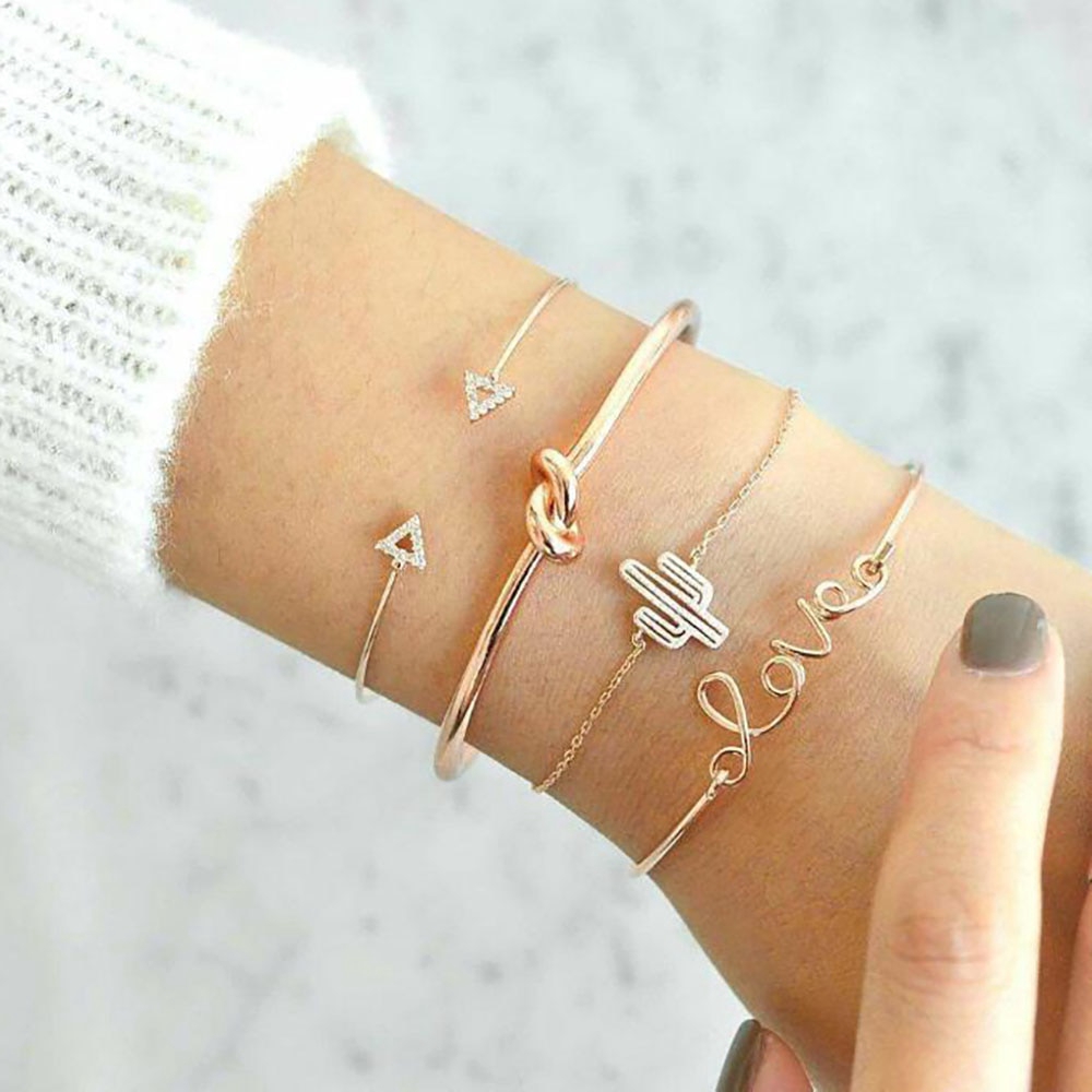 Set 4 Vòng Tay Kim Loại Thời Trang Cho Nữ