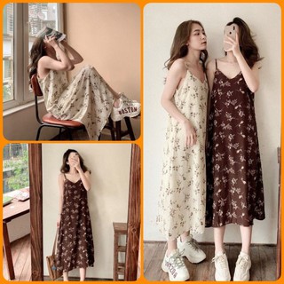 VÁY HOA NHÍ HAI DÂY CHẤT CHIFFON – ĐẦM DÁNG SUÔNG VINTAGE - 2 LỚP V-2D
