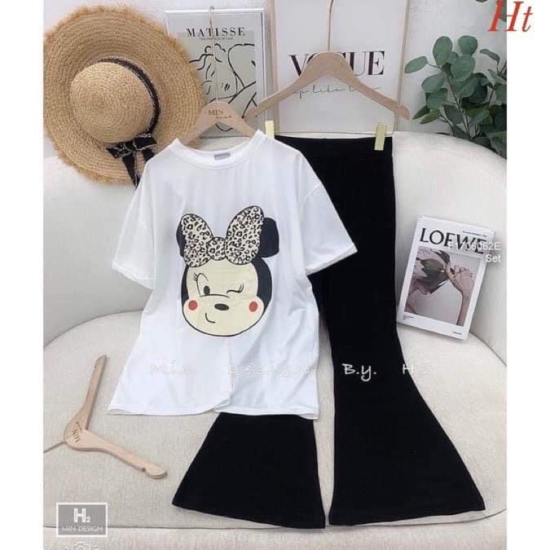 Sét áo chuột nháy mắt +quần loe đen HT12