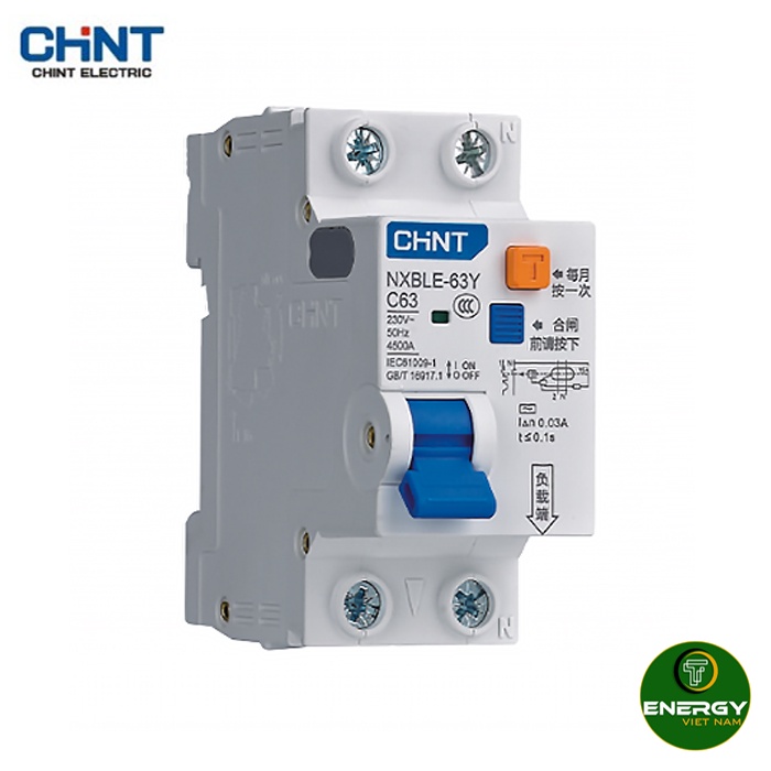 Thiết Bị Điện Energy - CHINT-NXBLE-63Y-6A-10A-16A-32A-63A-10MA-0-01A-RCBO-1P-N-230V- Chống Rò, Chống Giật CHINT RCBO