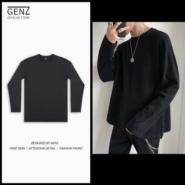 Áo thun trơn dài tay GENZ Premium Cotton phông Unisex form rộng oversize màu đen | BigBuy360 - bigbuy360.vn