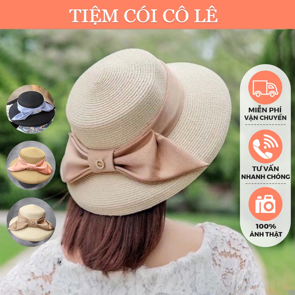 Nón cói đi biển dáng chuông phối đai nơ bảng to xinh xắn - Tiệm Cói Cô Lê
