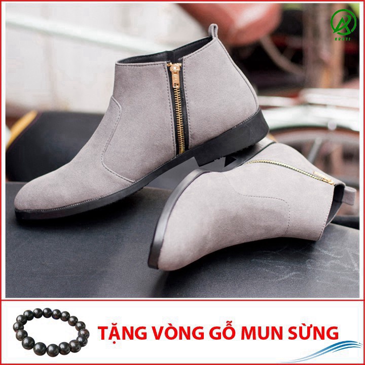 Giày Cao Cổ Nam AROTI Dáng Chealsea Boot Chất Đẹp Cao Cấp,Đế Khâu Siêu Bền, Tăng Chiều Cao 3cm Đủ size CB521-BUX(GM)