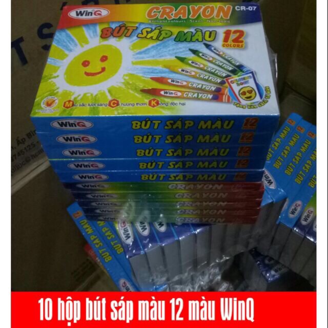 Hộp bút sáp màu 12 màu Winq, sáp màu thơm kèm 1 quyển tô nhỏ-DBC