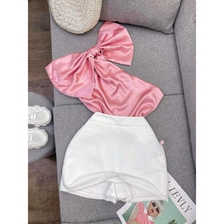 Áo nơ lệch vai + Váy A