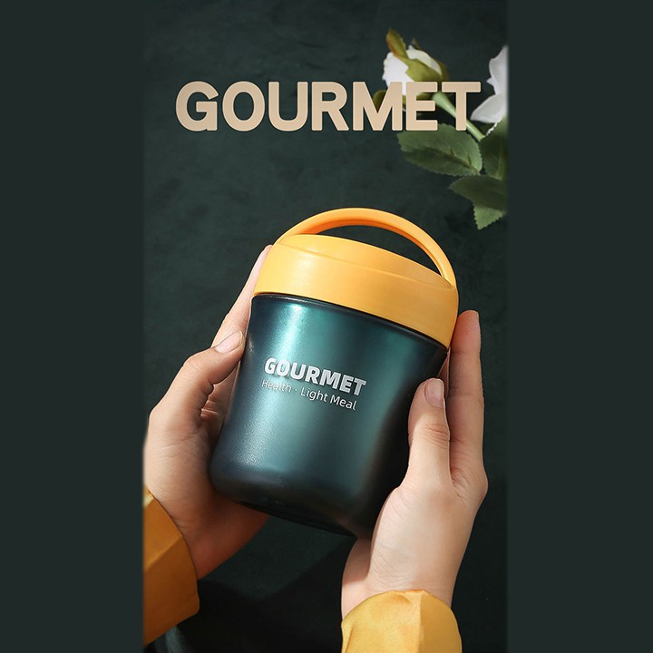 Bình ủ cháo GOURMET 500ml kèm muỗng, Hộp đựng thức ăn cho bé, đựng cơm văn phòng 2 lớp siêu tiên lợi