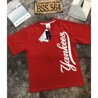 Áo thun unisex chất mịn mát màu đỏ in logo yankees